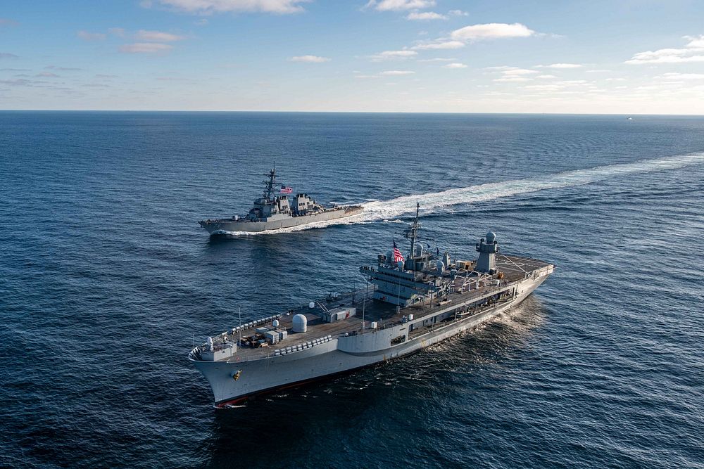 BLACK SEA. The Blue Ridge-class command and control ship USS Mount Whitney (LCC 20) and Arleigh Burke-class guided missile…