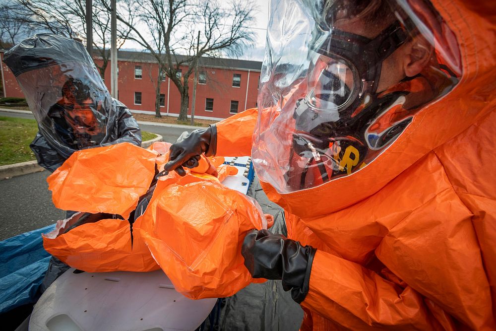 U.S. Army decontamination team members with the 21st Weapons of Mass Destruction-Civil Support Team at Naval Weapons Station…