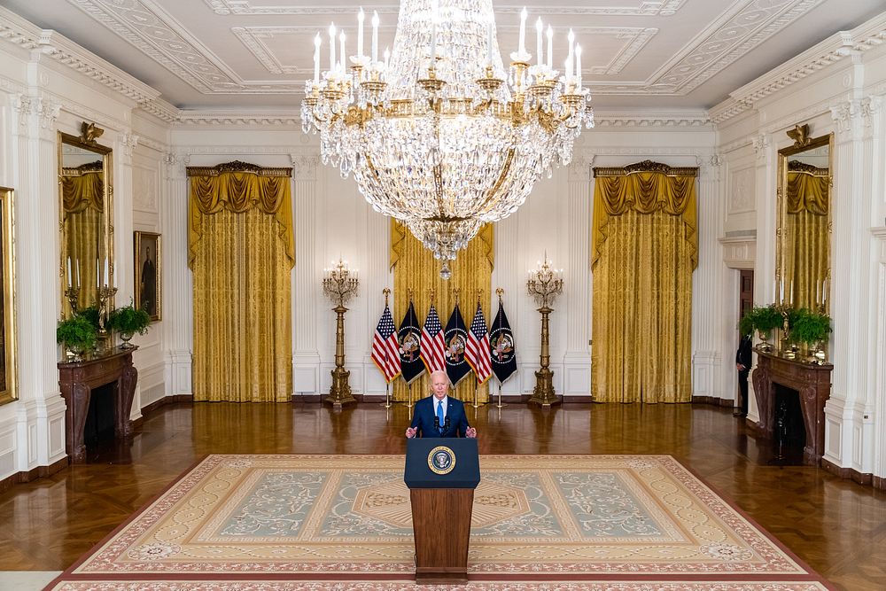 President Joe Biden delivers remarks on the economy, Thursday, September 16, 2021, in the East Room of the White House.…