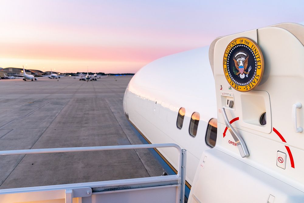 The Presidential seal is seen on the open door of Air Force One at Joint Base Andrews, Maryland, Friday, Sept. 10, 2021.…