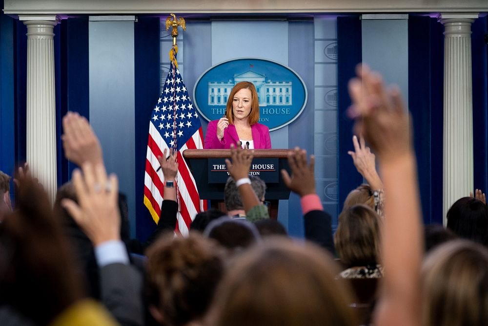 White House Press Secretary Jen Psaki holds a press briefing on Thursday, September 23, 2021, in the James S. Brady Press…