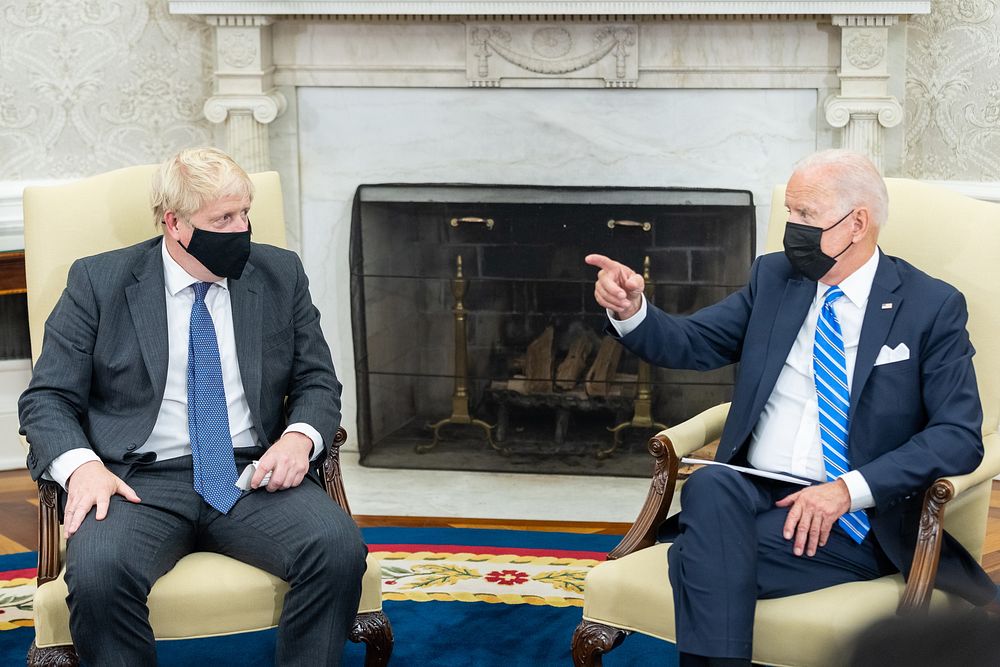 President Joe Biden meets with British Prime Minster Boris Johnson, Tuesday, September 21, 2021, in the Oval Office.…
