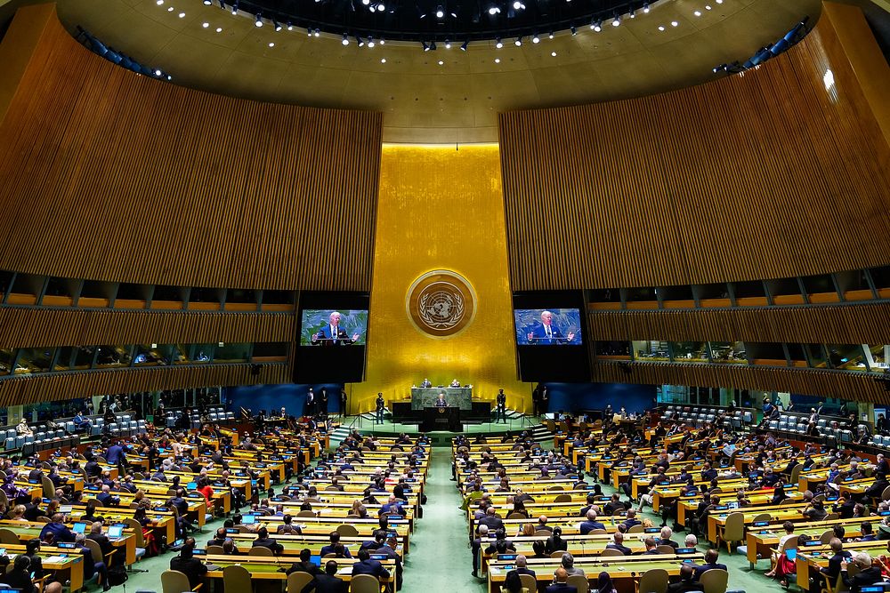 President Joe Biden delivers remarks at the United Nations General Assembly, Tuesday, September 21, 2021, in New York.…