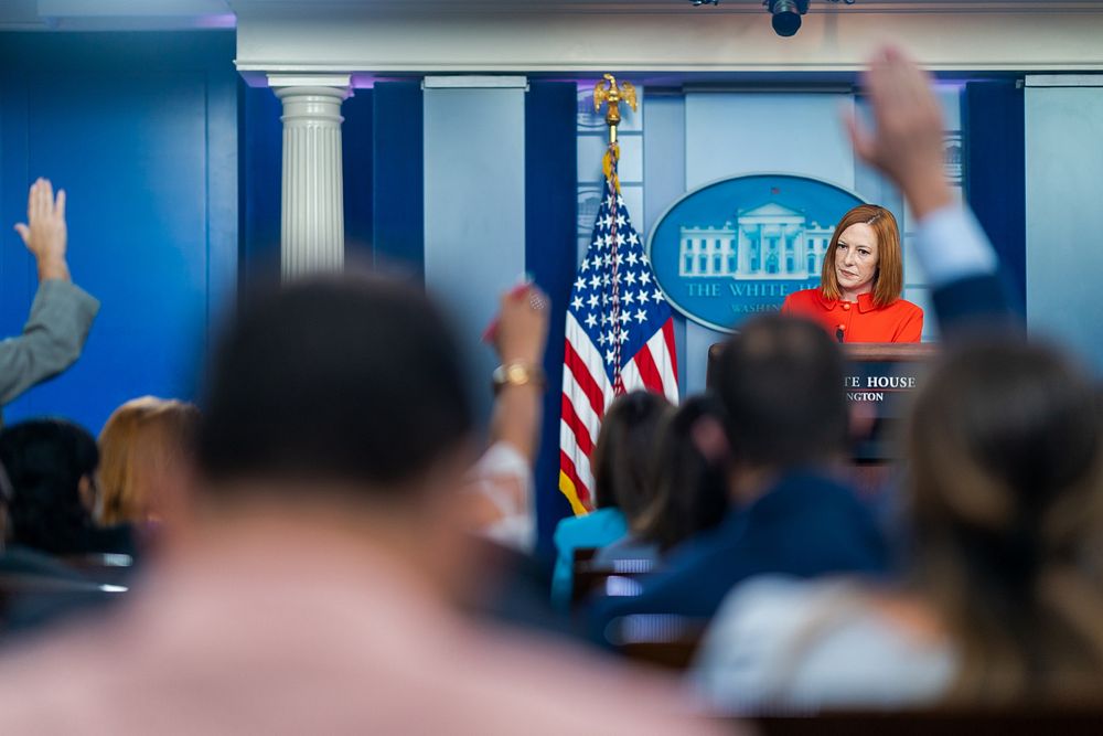 White House Press Secretary Jen Psaki speaks to reporters during a daily briefing on Wednesday, September 15, 2021, in the…