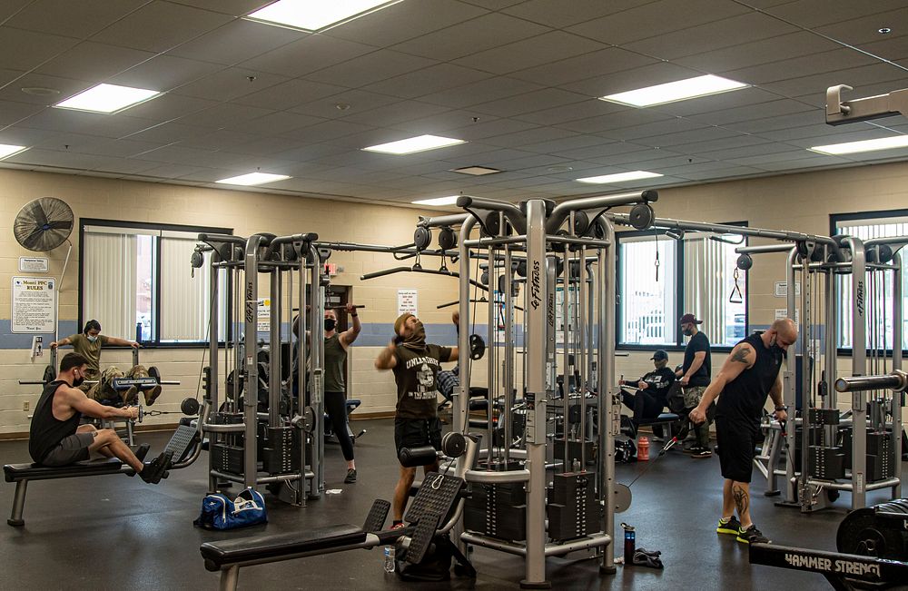 Soldiers from across the division conduct physical exercise at Magrath Gym and the Monti Fitness Center after the…