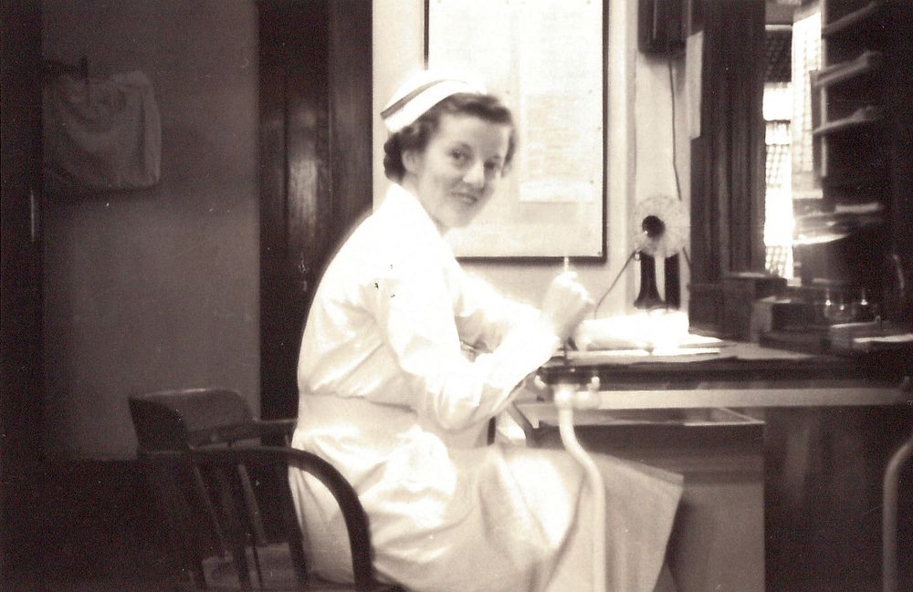 Naval Hospital Canacao, Philippine Islands, 1941. Miss Bernatitus. [Nurse at desk]