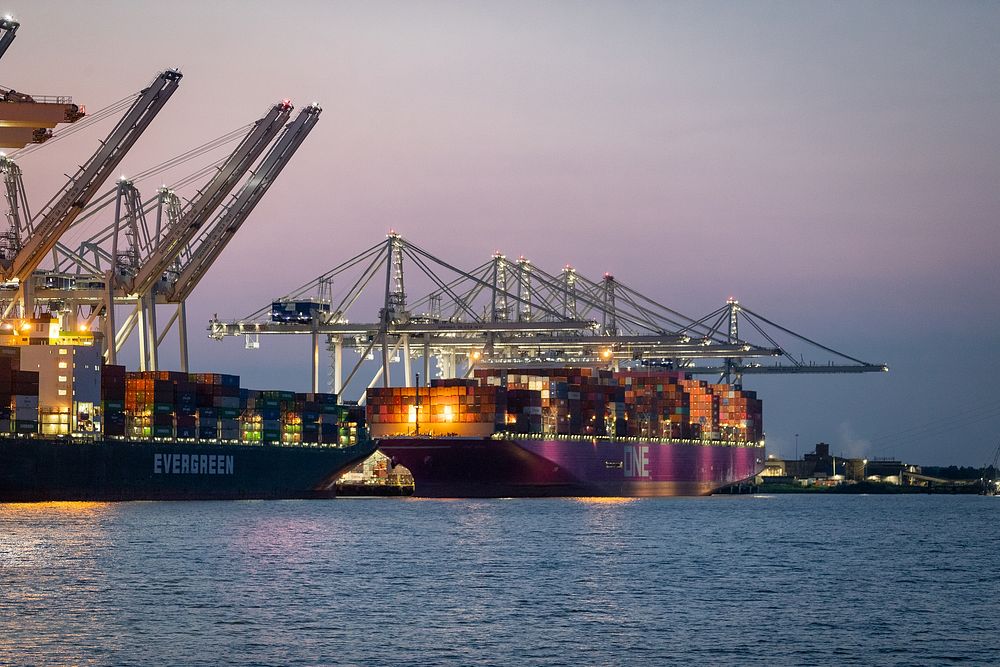 Containers ships docked at the Port of Savannah at dusk, July 29, 2021. CBP photo by Jerry Glaser