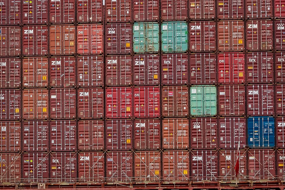 Stacked Shipping containers. Original public domain image from Flickr
