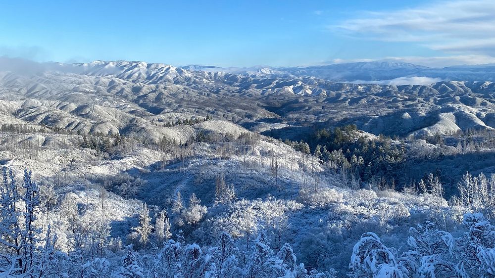 Winter snow mountain, aesthetic landscape. Original public domain image from Flickr