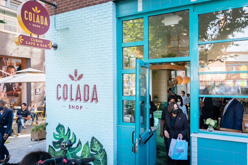 Vice President Kamala Harris visits The Colada Shop, a Latina owned coffee shop in Washington, D.C., Monday, October 4…