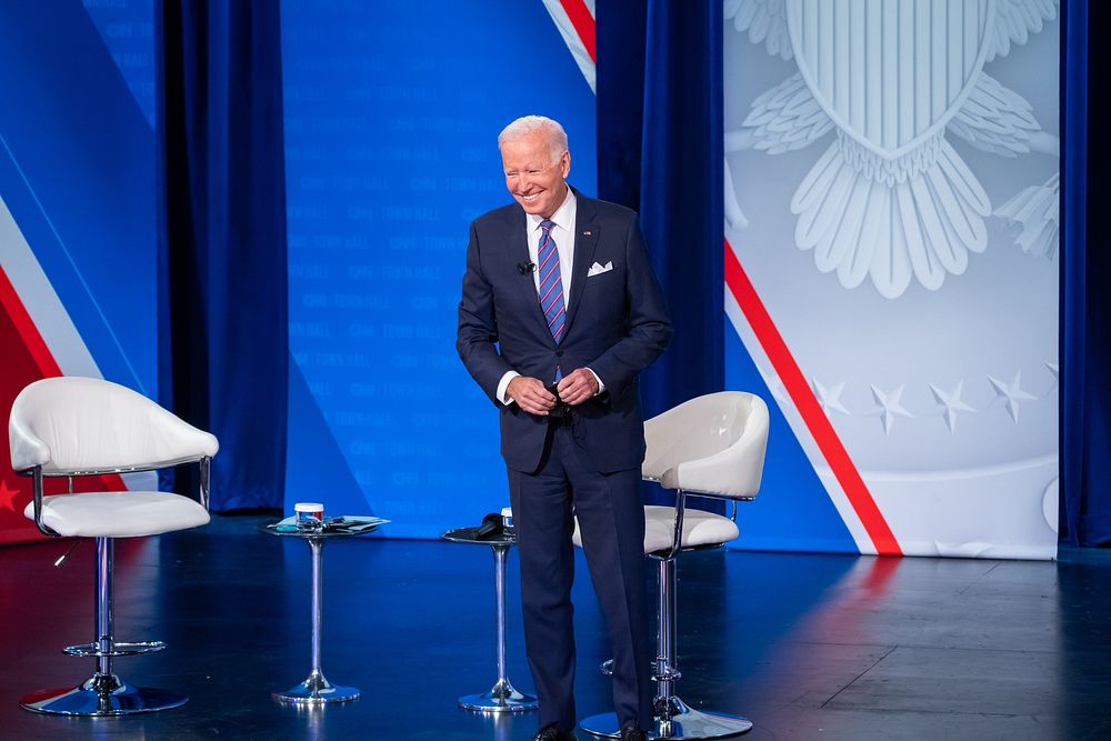 President Joe Biden participates in a CNN Town Hall with Anderson Cooper, Thursday, October 21, 2021, at the Baltimore…