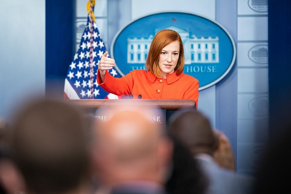 White House Press Secretary Jen Psaki holds a press briefing, Tuesday, October 12, 2021, in the James S. Brady Press…