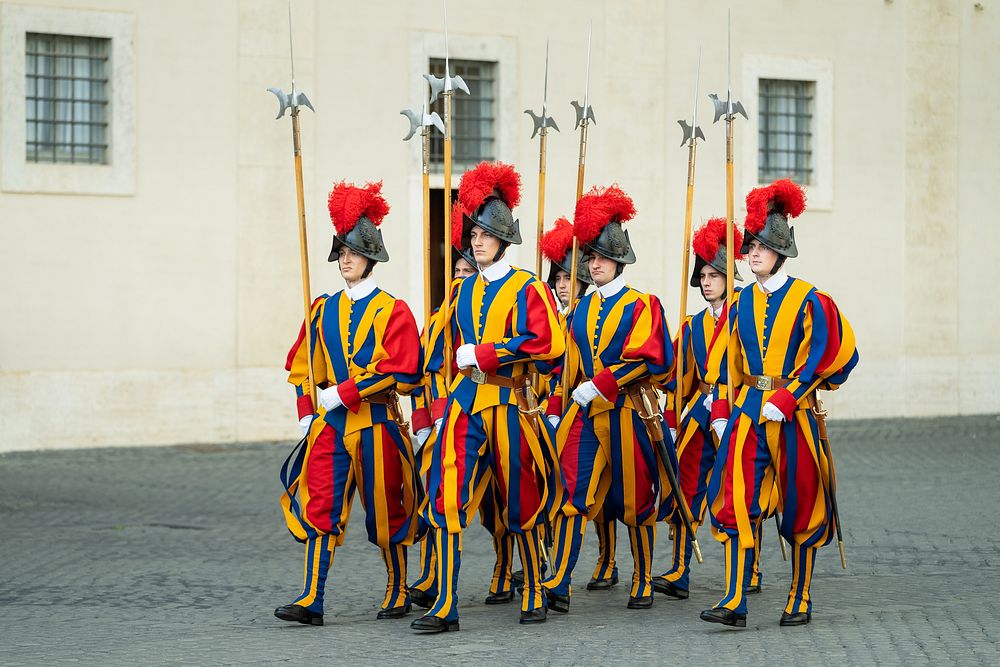The Swiss Guards are seen prior to the arrival of President Joe Biden and First Lady Jill Biden, Friday, October 29, 2021…