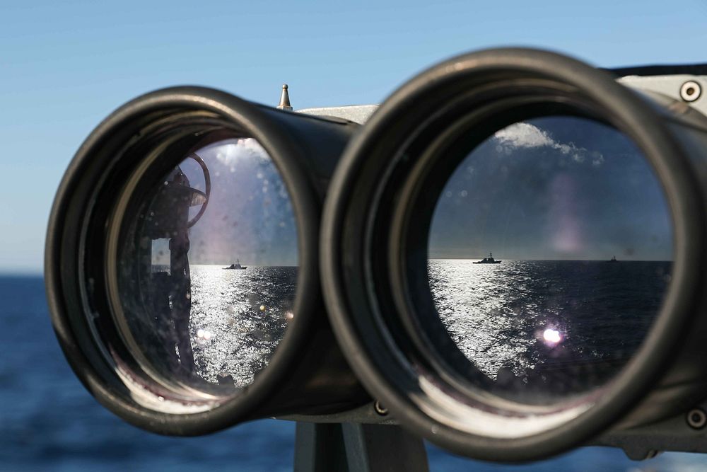 Binoculars reflection, Mediterranean Sea.