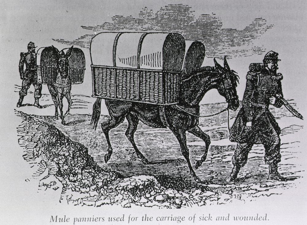 Transportation of the woundedPublication: [ca. 1865] Format: Still image Subject(s): Transportation of Patients Genre(s):…