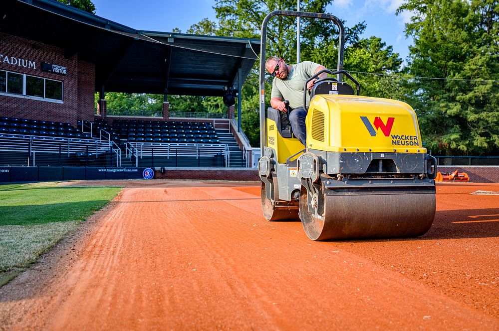 Stalling Stadium infield is converted for the 2021 Little League Softball World Series, July 2021. Original public domain…