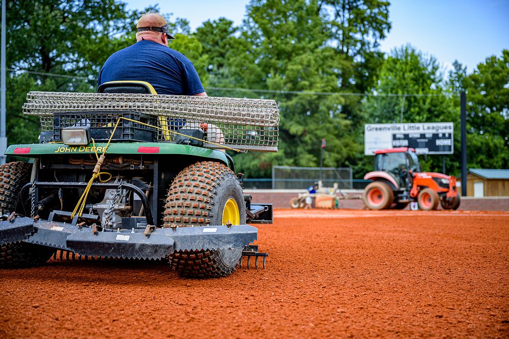 Stalling Stadium infield is converted for the 2021 Little League Softball World Series, July 2021. Original public domain…