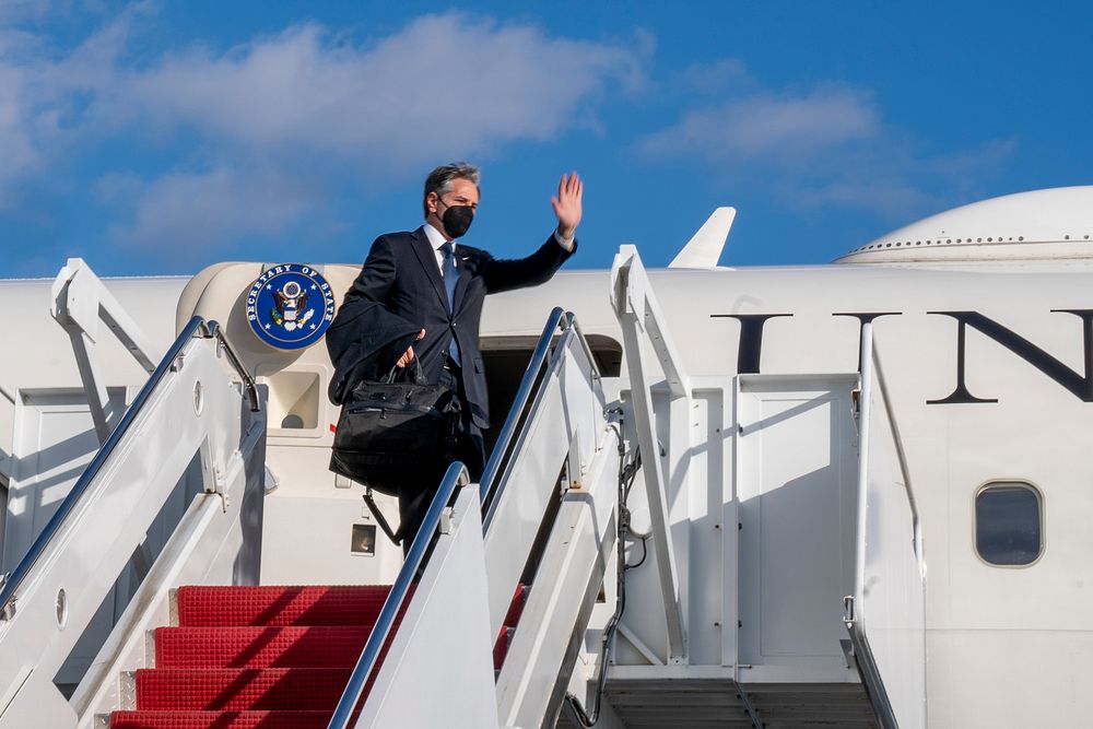 Secretary of State Antony J. Blinken departs Joint Base Andrews en route to Kyiv, Ukraine, on January 18, 2022. [State…