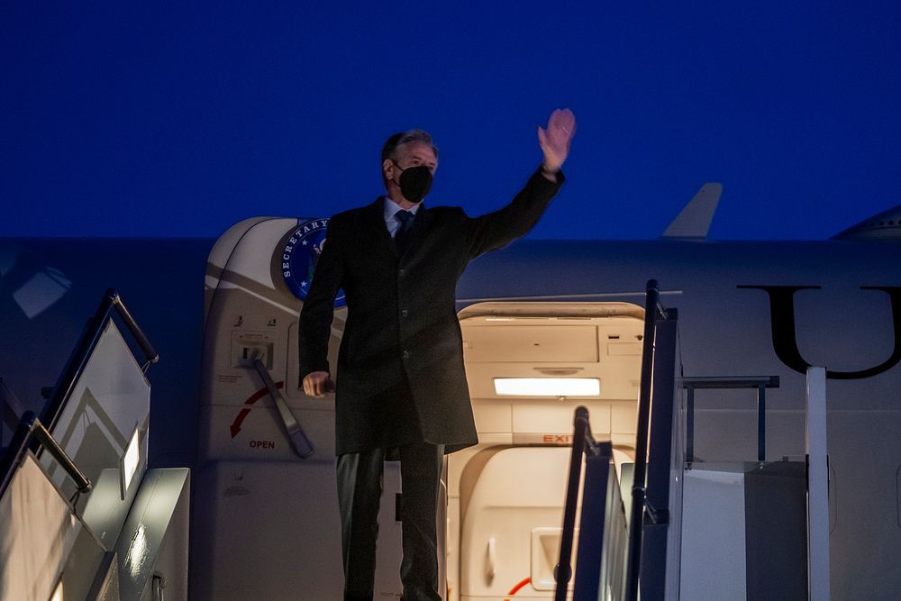 Secretary of State Antony J. Blinken departs Kyiv, Ukraine, en route to Berlin, Germany, on January 20, 2022. [State…