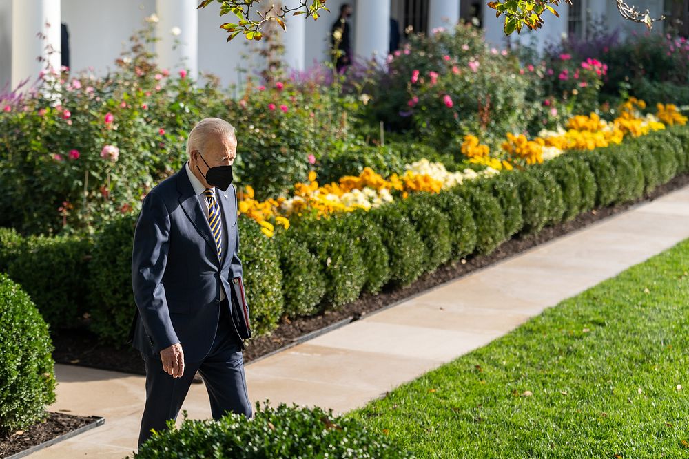 President Joe Biden walks through the White House Rose Garden, Thursday, November 4, 2021, to the Oval Office. (Official…