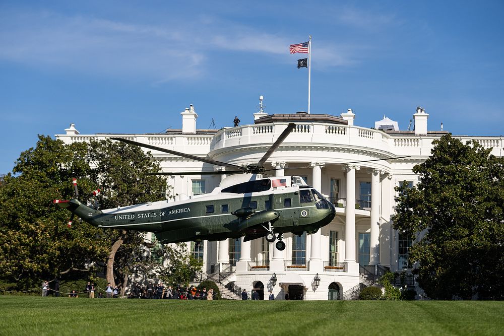 Marine One departs the South Lawn of the White House, Saturday November 6, 2021, for President Joe Biden and First Lady Jill…