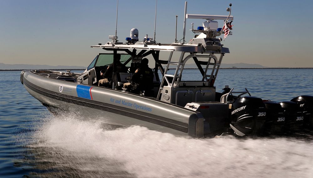 A U.S. Customs and Border Protection, Air and Marine Operations 41-foot Coastal Interceptor SAFE Boat patrols the Port of…