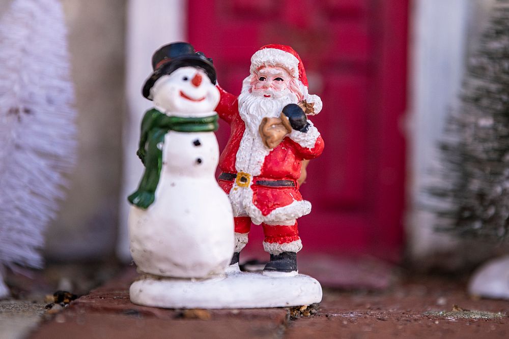 Snowman and Santa Claus figure.