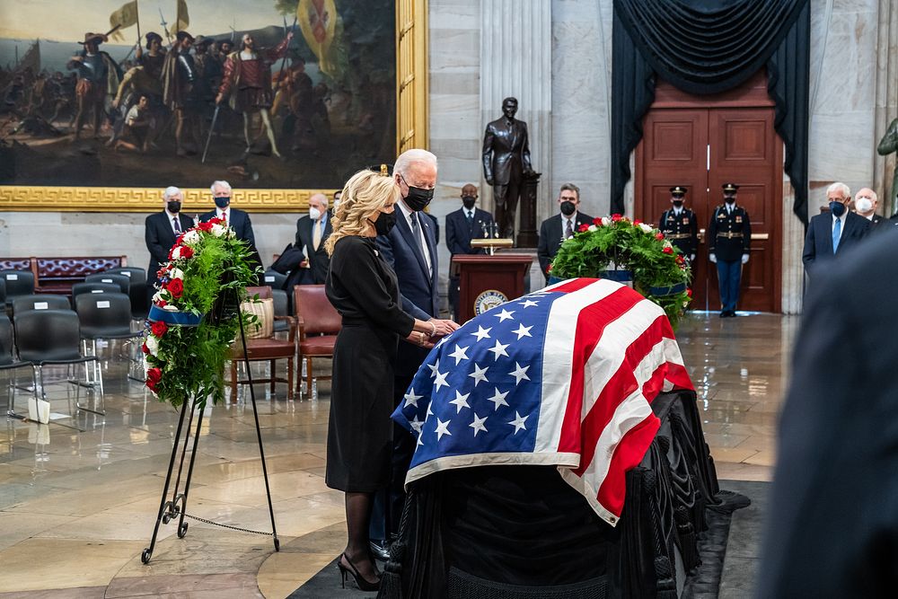 President Joe Biden and First Lady Jill Biden pay their respects at the casket of Senator Bob Dole, Thursday, December 9…