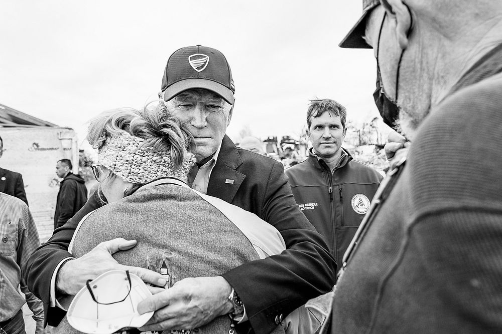 President Joe Biden comforts residents as he surveys tornado damage on Wednesday, December 15, 2021, in Dawson Springs…