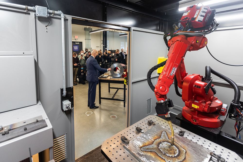 President Joe Biden participates in a tour of Carnegie Mellon University at Mill 19, Friday, January 28, 2022, in…