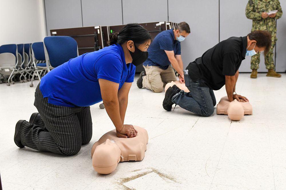 CPR AED Certification Course at Navy Medicine Readiness and Training Command Pearl Harbor 220321-N-WF582-854Staff at Navy…