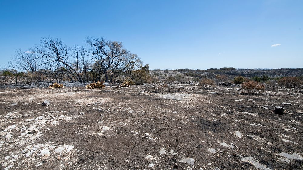 Das Goat Fire damage, south of Medina Lake and West of San Antonio, TX, on April 2, 2022. The point of ignition was a…