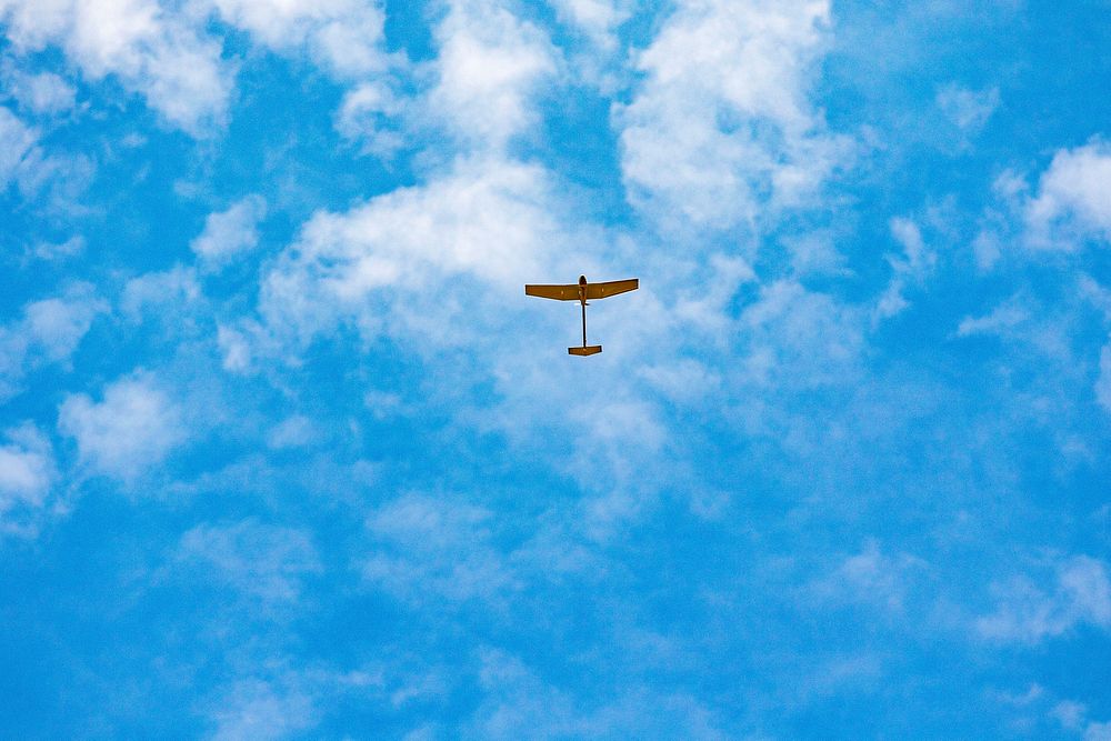 Raven drone, blue sky. Original public domain image from Flickr