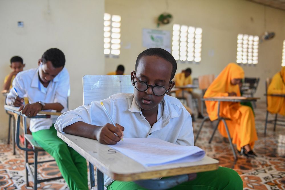 Students write a national Primary Education Certificate examination in Mogadishu, Somalia, May 26, 2021. AMISOM Photo /…