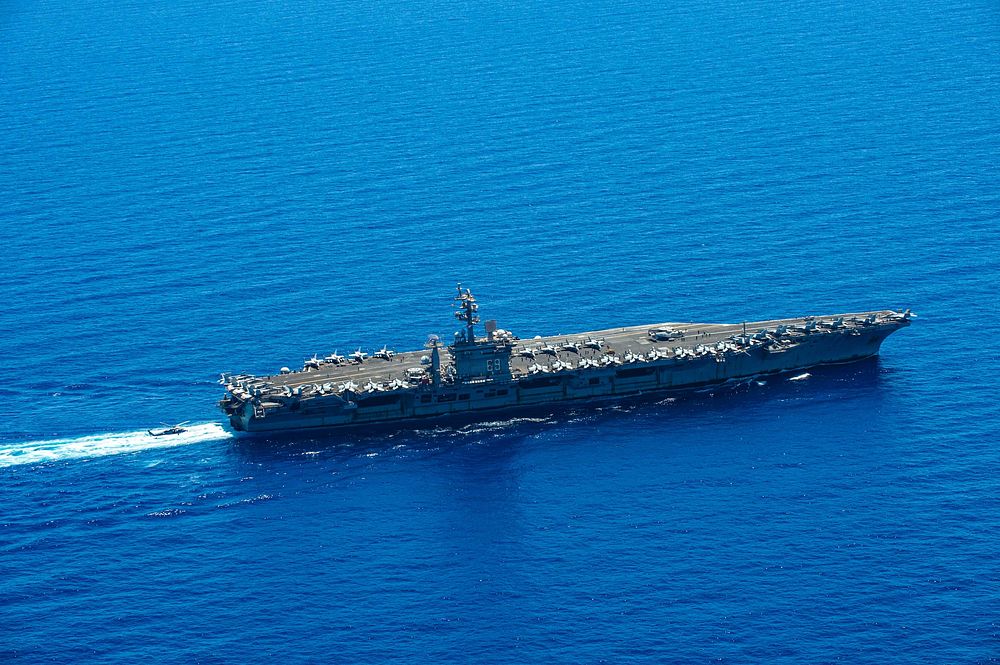 MEDITERRANEAN SEA. The Nimitz-class aircraft carrier USS Dwight D. Eisenhower (CVN 69) transits the Mediterranean Sea.…