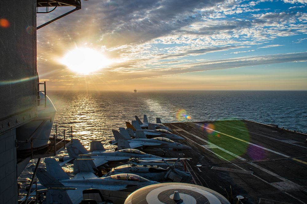 MEDITERRANEAN SEA. The Nimitz-class aircraft carrier USS Dwight D. Eisenhower (CVN 69) transits the Strait of Gibraltar.…