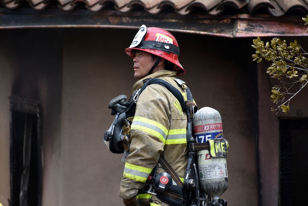 Fireman in training, location unknown, date unknown. Original public domain image from Flickr