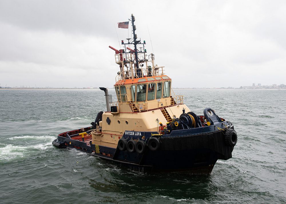  A Liberian tug boat approaches the Expeditionary Sea Base. Original public domain image from Flickr