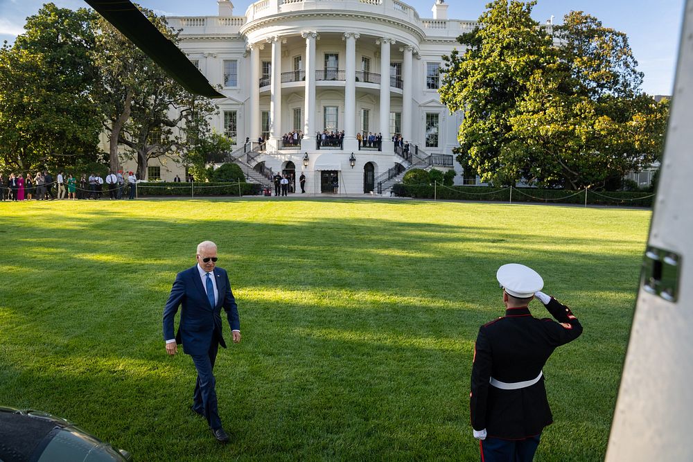 President Joe Biden prepares to board Marine One on the South Lawn of the White House, Friday, June 25, 2021, en route to…