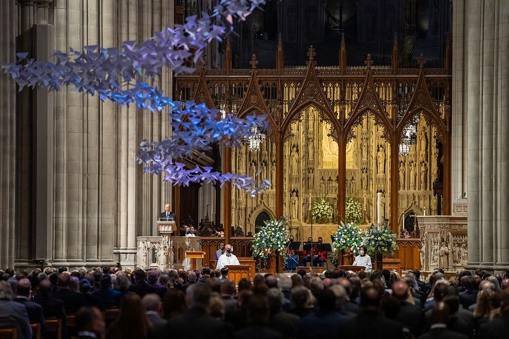 President Joe Biden delivers remarks during the funeral service of former Virginia Senator John Warner, Wednesday, June 23…