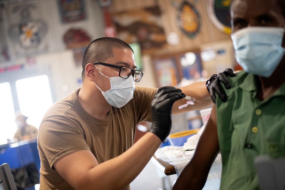 Camp Lemonnier provides COVID-19 Vaccine. (U.S. Navy photo by Mass Communication Specialist 1st Class Jacob Sippel).…