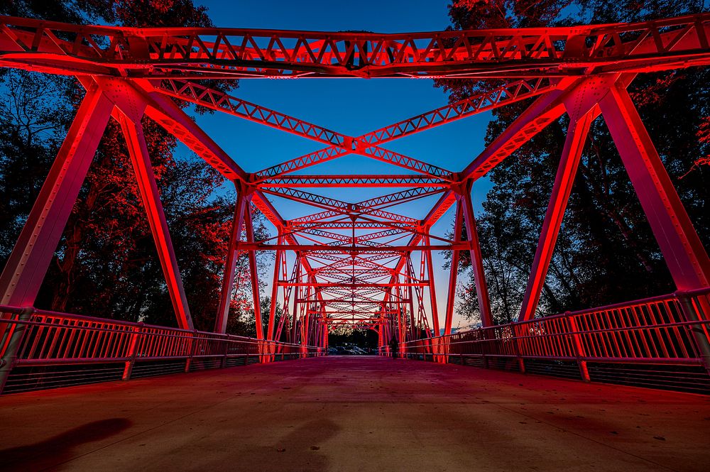 Red bridge, Light the Night for Fallen Firefighters, Greenville, North Carolina, USA