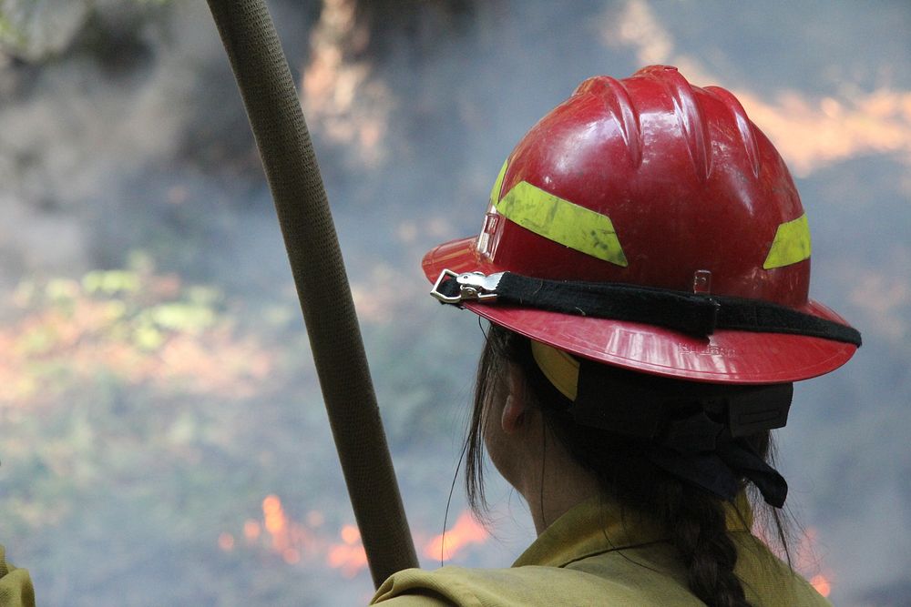 Firefighter on duty during wildfire.