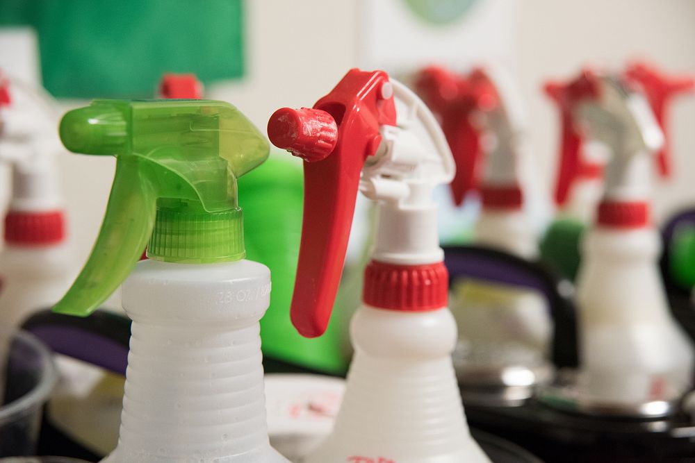 Spray bottle, cleaning product.