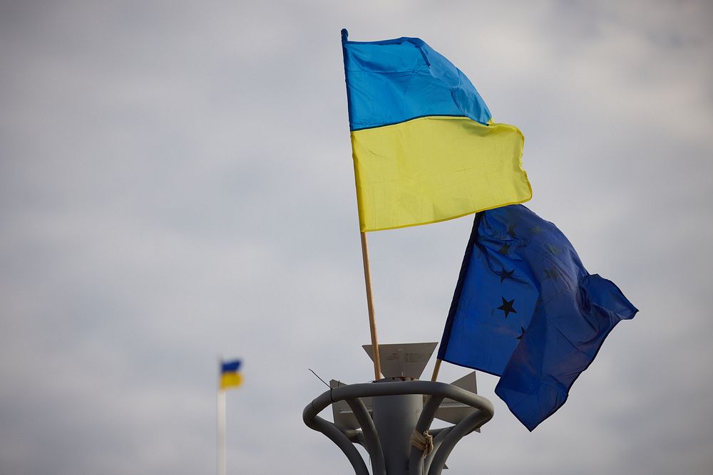 Flag of Ukraine in liberated Kherson.