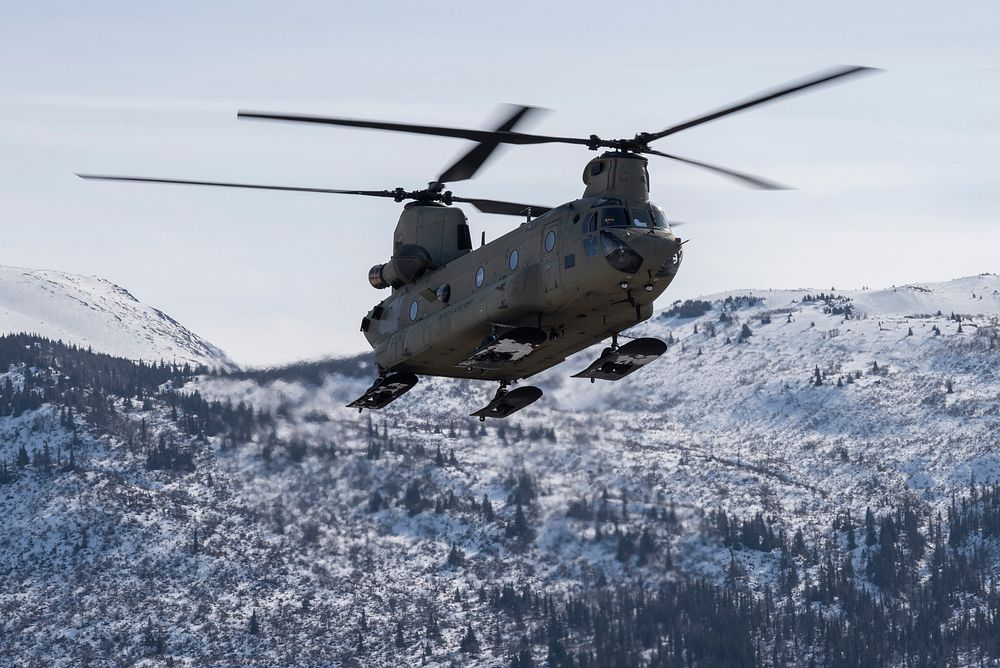 An Alaska Army National Guard CH-47 Chinook helicopter assigned to B Company, 2-211th General Support Aviation Battalion…