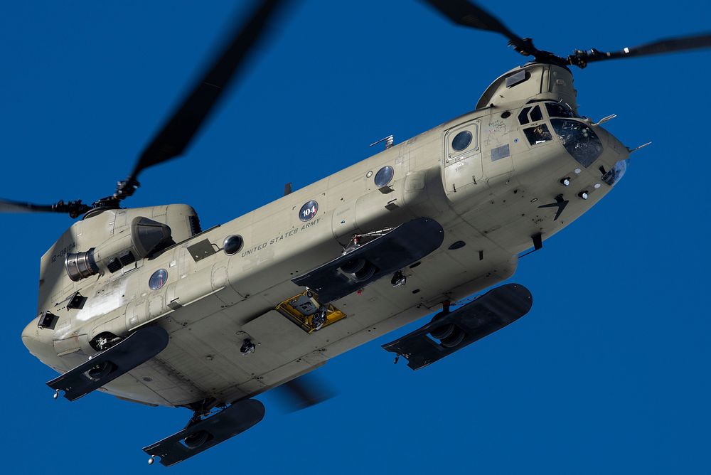 An Alaska Army National Guard CH-47 Chinook helicopter, operated by Army aircrew assigned to B Company, 2-211th General…