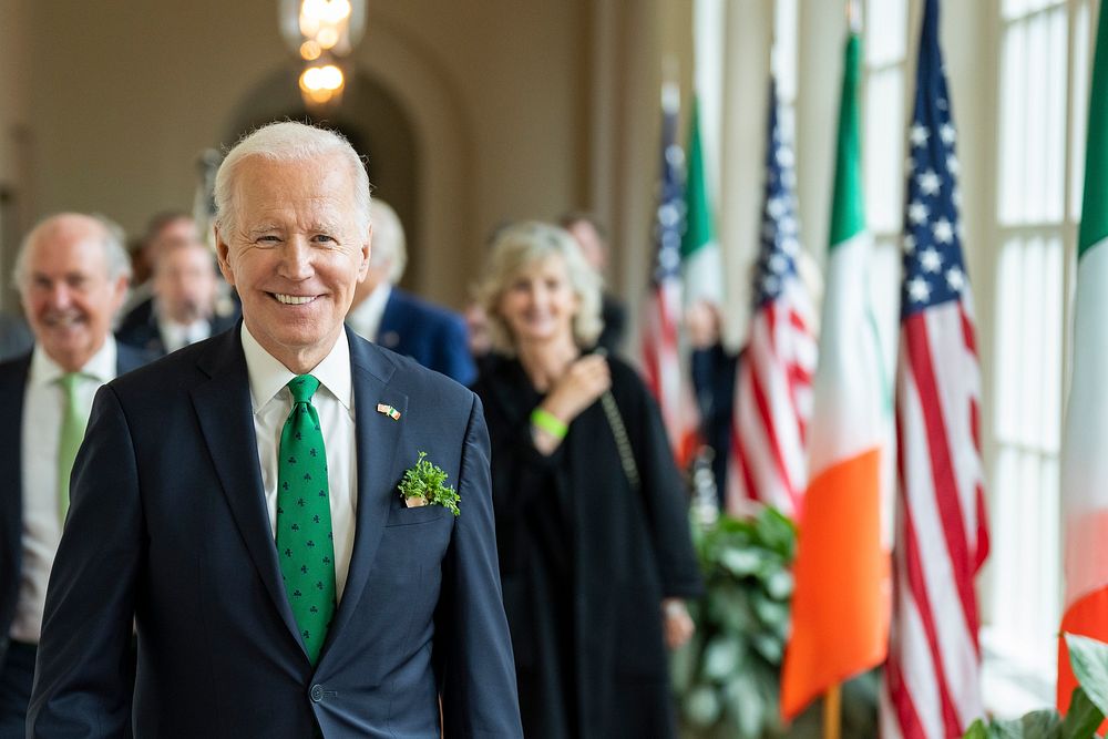 President Joe Biden gives a tour to Irish Rugby player Rob Kearney and his guests, Thursday, March 17, 2022, in the East…