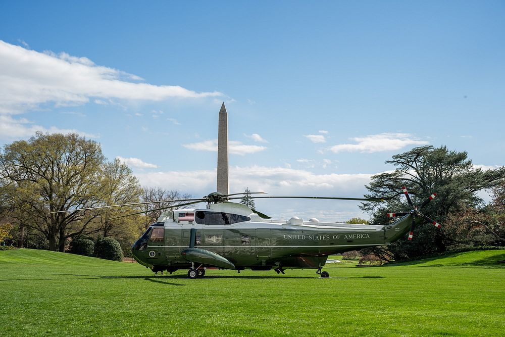 Marine One prepares to depart the South Lawn of the White House, Friday, April 1, 2022, en route to Delaware Air National…