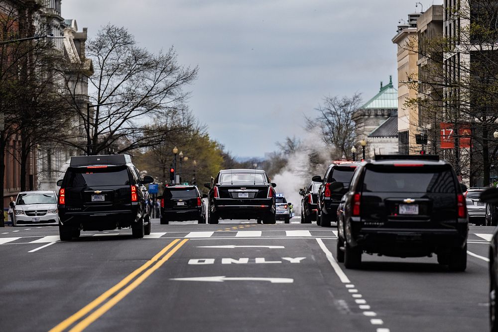 President Joe Biden’s motorcade departs the Washington Hilton in Washington, D.C. Wednesday, April 6, 2022, en route to the…